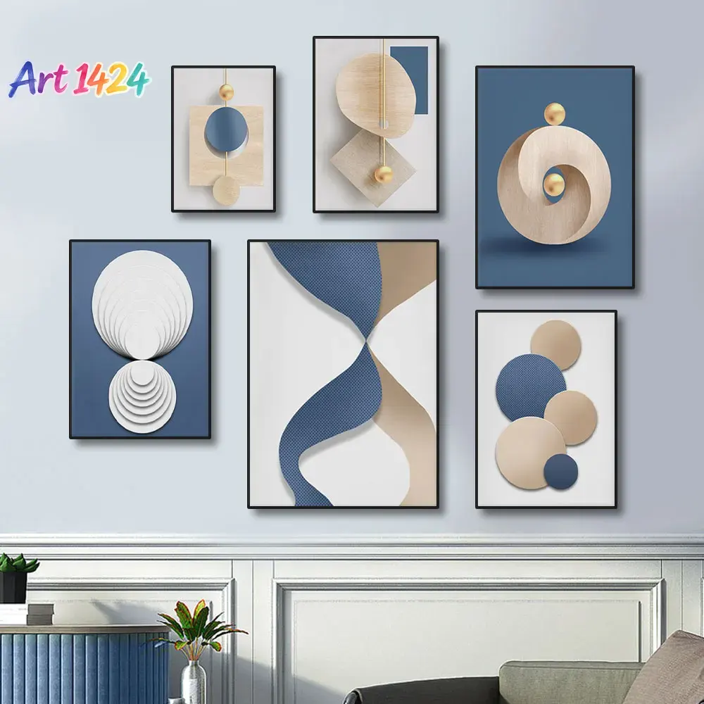 Luxury Lifestyle Pictures - (1pc frameless)Abstract Blue White Luxury Gold