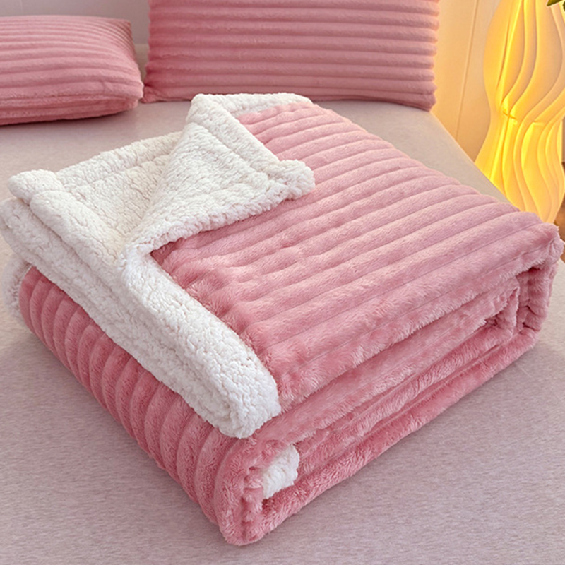 1Pc Faux Rabbit Plush Striped  - огляд і ціна Cashmere Throw Blanket