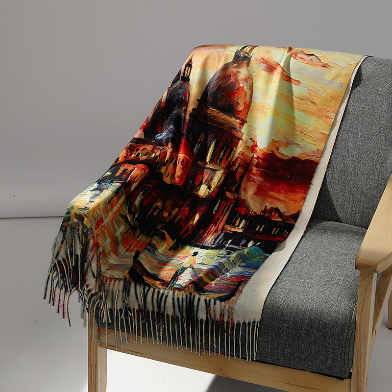 Luxury Brand Oil Painting Cash - огляд і ціна Cashmere Throw Blanket